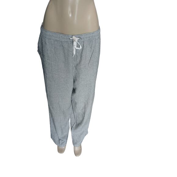 5 for $40 Juniper & Lime Blue & Wht Pin Stripe Linen Blend Pull on Pants  XL - Picture 1 of 7
